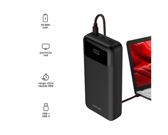 CARGADOR PORTATIL ULTRA RAPIDO/LAPTOP 20000 MAH - 65W - Imagen 3
