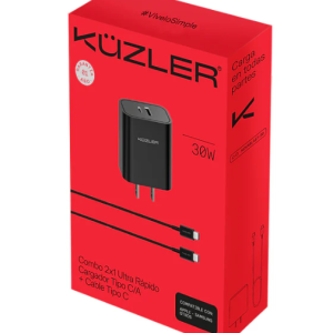 KUZLER COMBO CARGADOR 30W (USB-C + USB-A) + CABLE 3A NOVABLAST-30