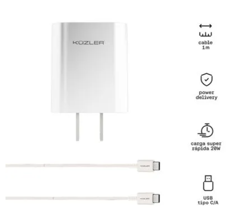 CARGADOR COMBO 2X1 SUPER RAPIDO CARGADOR USB/C BLANCO - Imagen 2