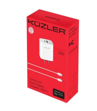 CARGADOR COMBO 2X1 SUPER RAPIDO CARGADOR USB/C BLANCO